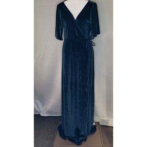 NWT Baltic Born Serena Velvet Wrap Maxi Dress Forest Green Women's L Formal